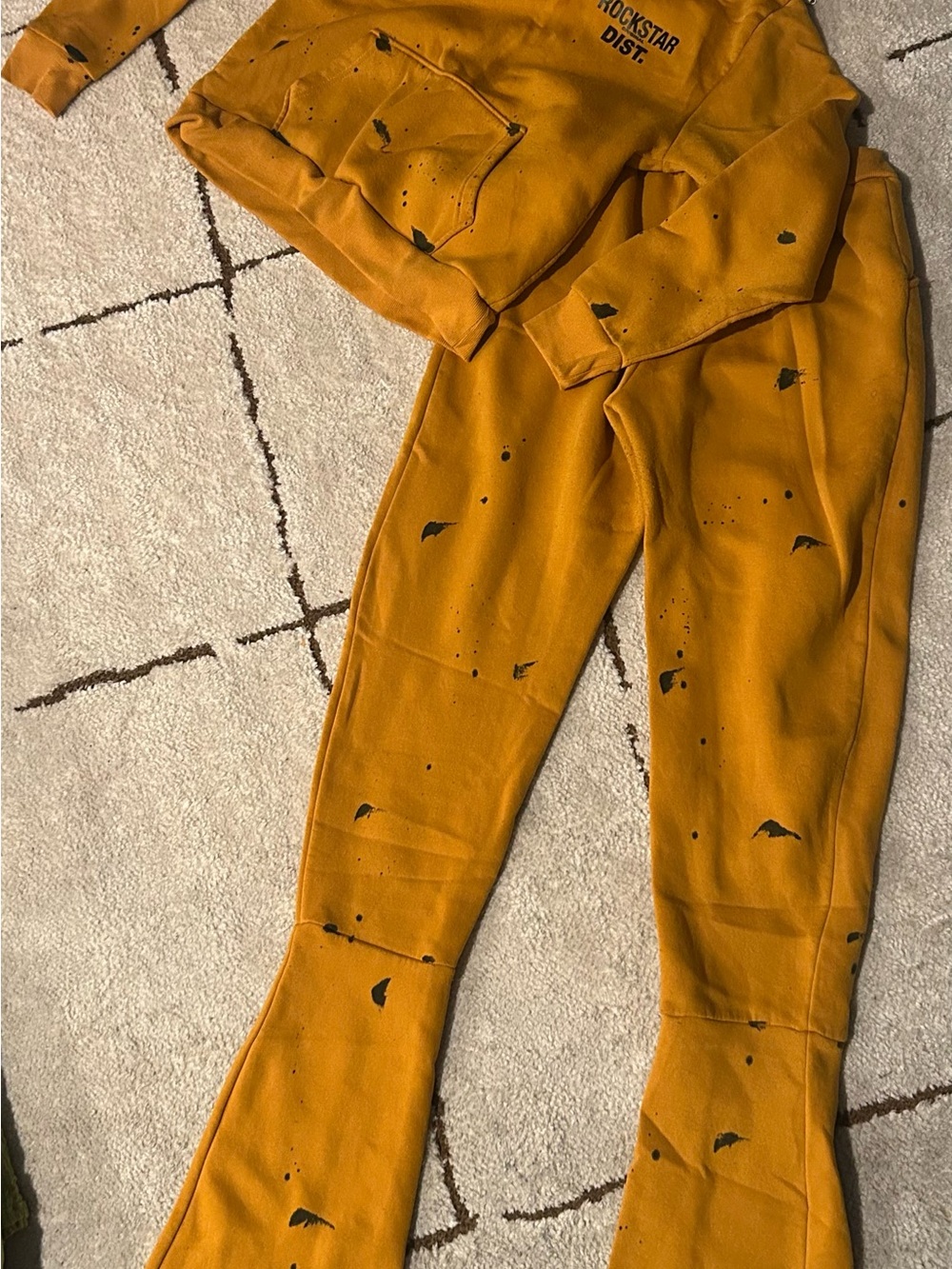 Womens Mustard Yellow Splatter Jogger Pants set -